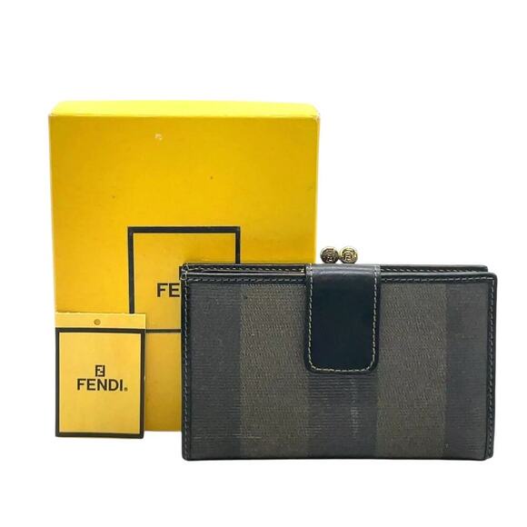 FENDI Pecan Clasp Bi-fold Black Beige Wallet W/Box - Picture 15 of 15